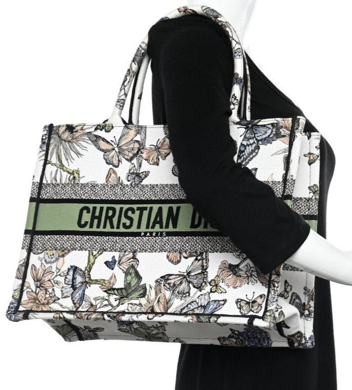 CHRISTIAN DIOR Canvas Embroidered Toile de Jouy Mexico Medium Book Tote White Multicolor - Bagistaofficial