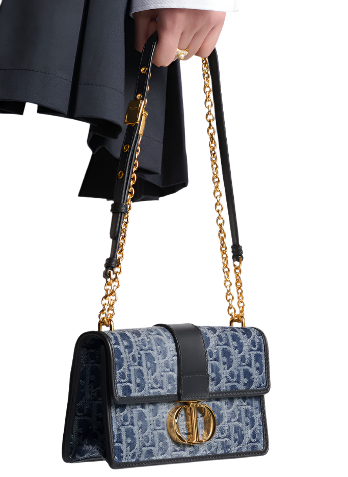 Dior 30 Montaigne East-West Bag with Chain Denim Oblique Jacquard "Blue" - Bagistaofficial