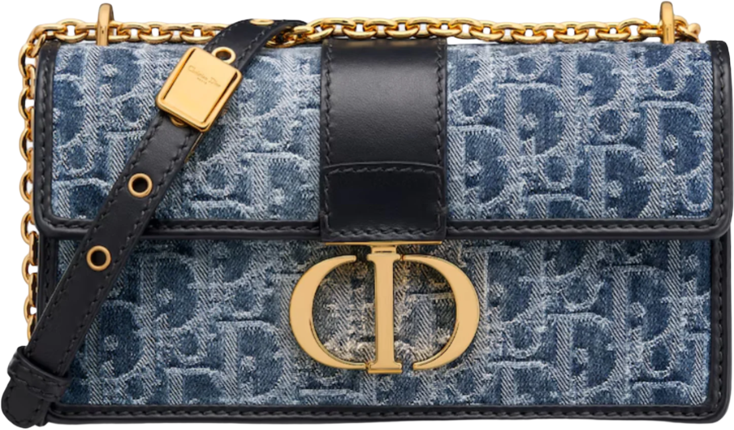 Dior 30 Montaigne East-West Bag with Chain Denim Oblique Jacquard "Blue" - Bagistaofficial