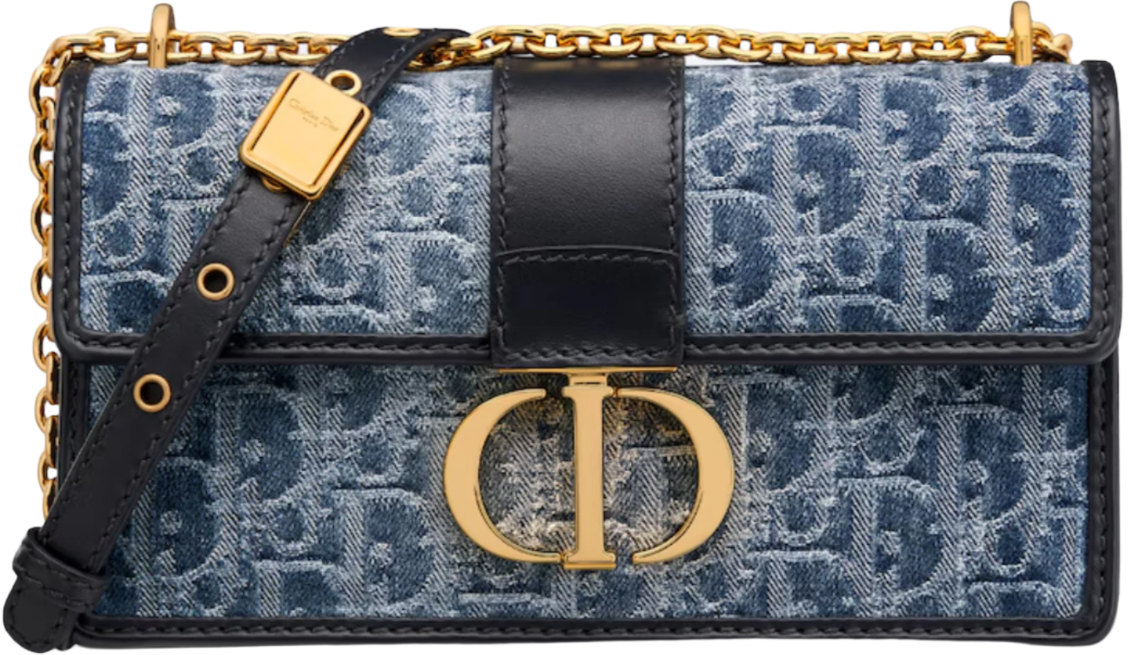 Dior 30 Montaigne East-West Bag with Chain Denim Oblique Jacquard "Blue" - Bagistaofficial