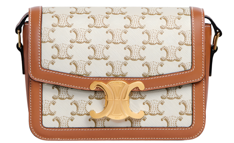 CELINE Shoulder Bag In Triomphe Canvas & Calfskin "White". - Bagistaofficial