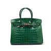 Birkin 25 Dark Green Croc Effect Leather Handbags Metal Lock Satchel Bags - Bagistaofficial