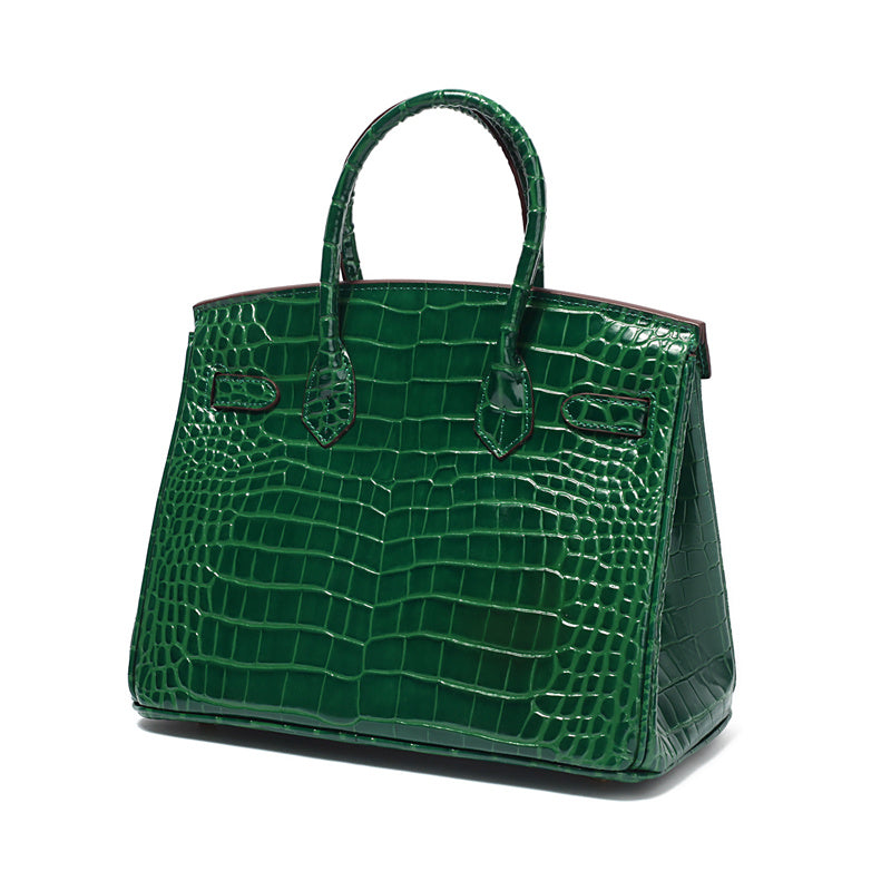 Birkin 25 Dark Green Croc Effect Leather Handbags Metal Lock Satchel Bags - Bagistaofficial