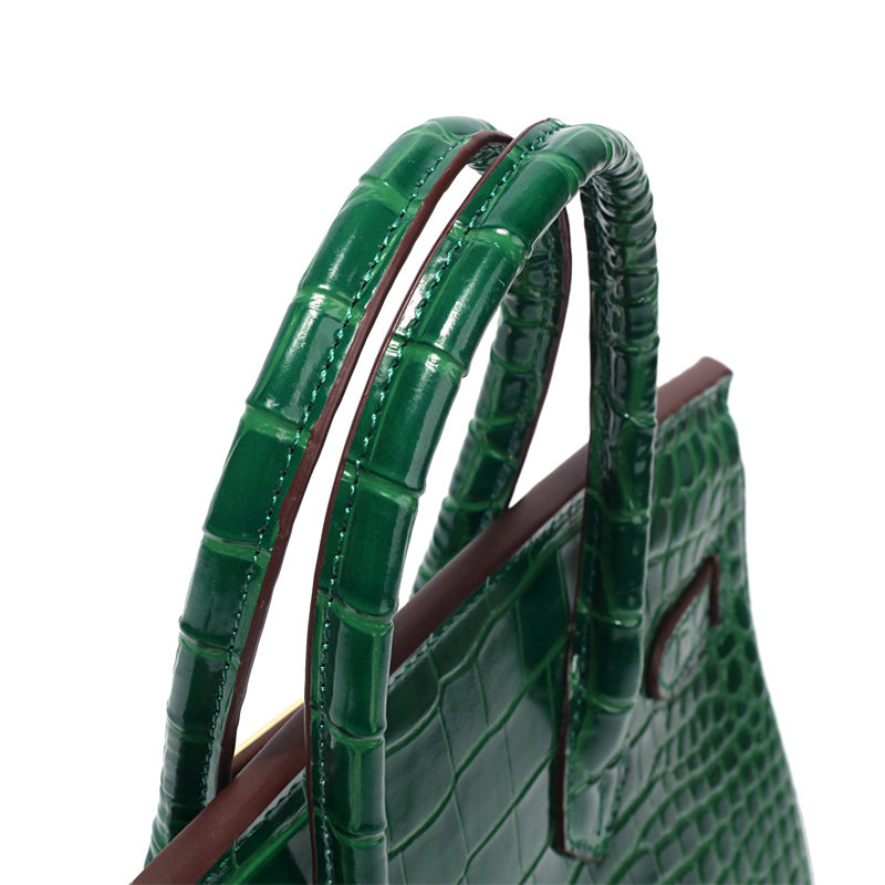 Birkin 25 Dark Green Croc Effect Leather Handbags Metal Lock Satchel Bags - Bagistaofficial